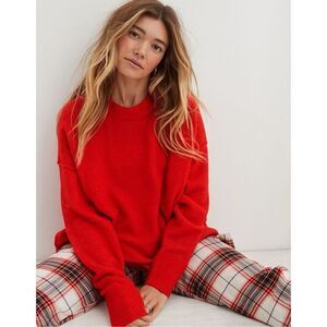 Aerie Women's Crew Neck Pullover Sweater Red Size S Relaxed Fit NWOT